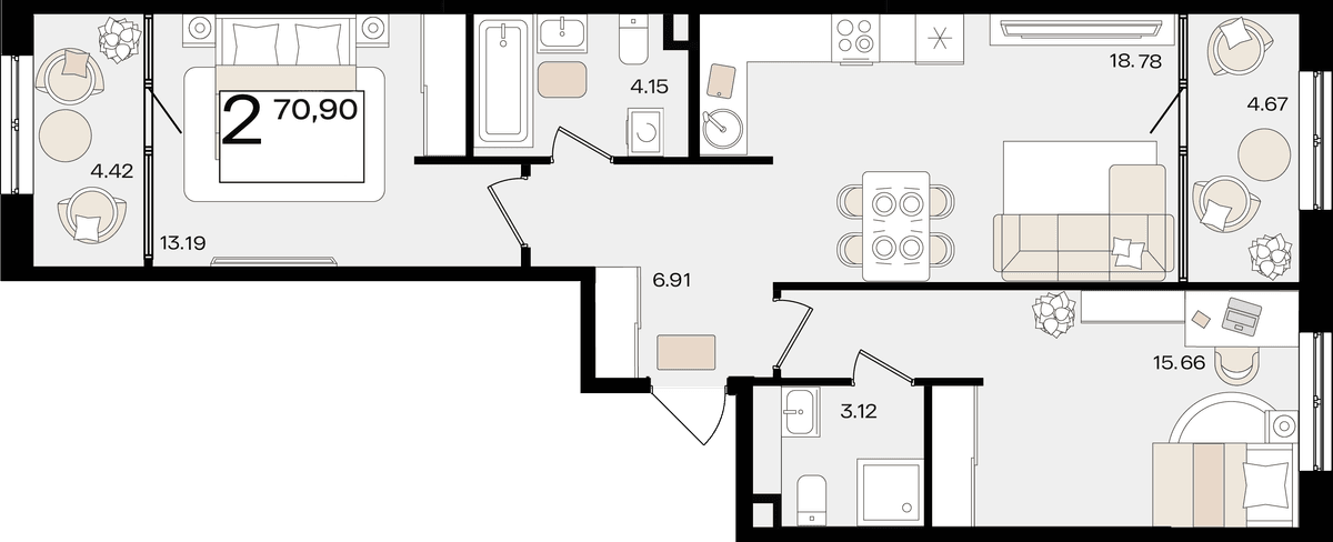 2-к, 70.9 м² · Патрики