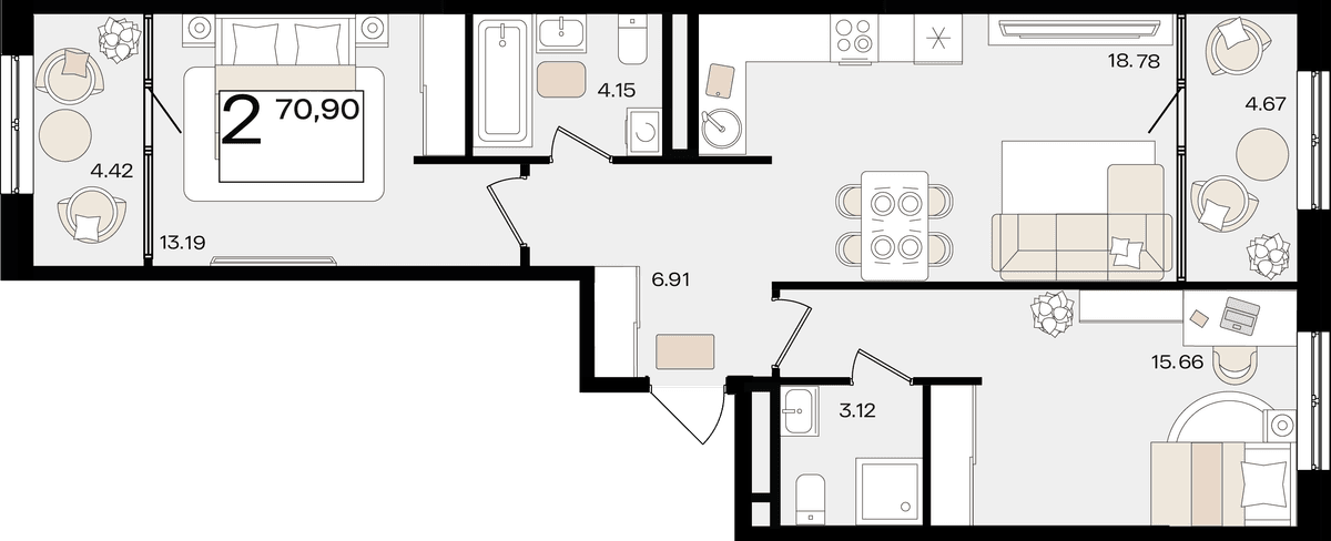 2-к, 70.9 м² · Патрики