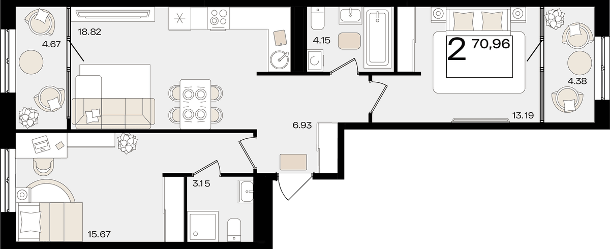 2-к, 70.96 м² · Патрики