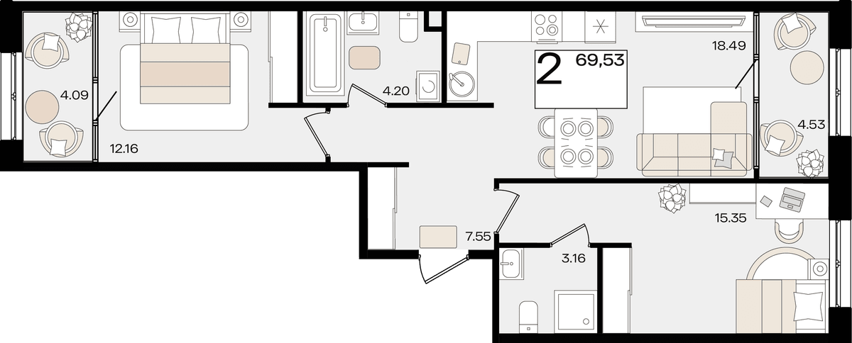 2-к, 69.53 м² · Патрики