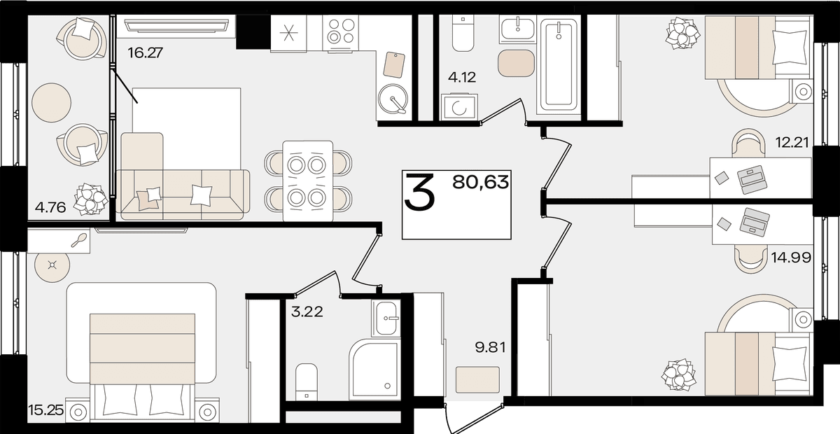 3-к, 80.63 м² · Патрики