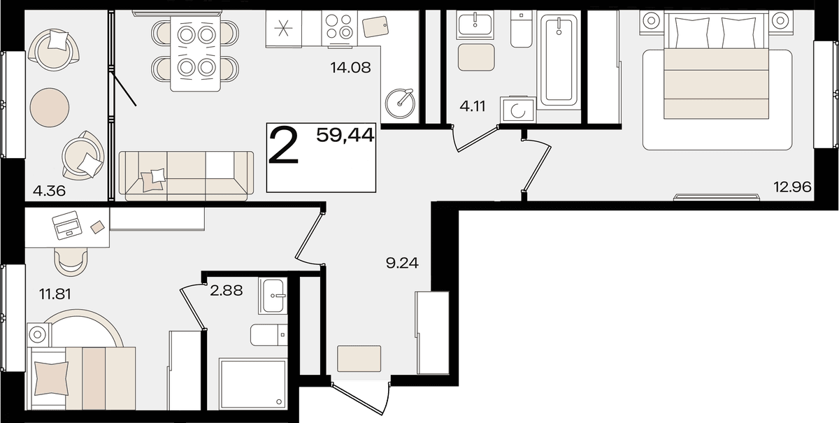 2-к, 59.44 м² · Патрики