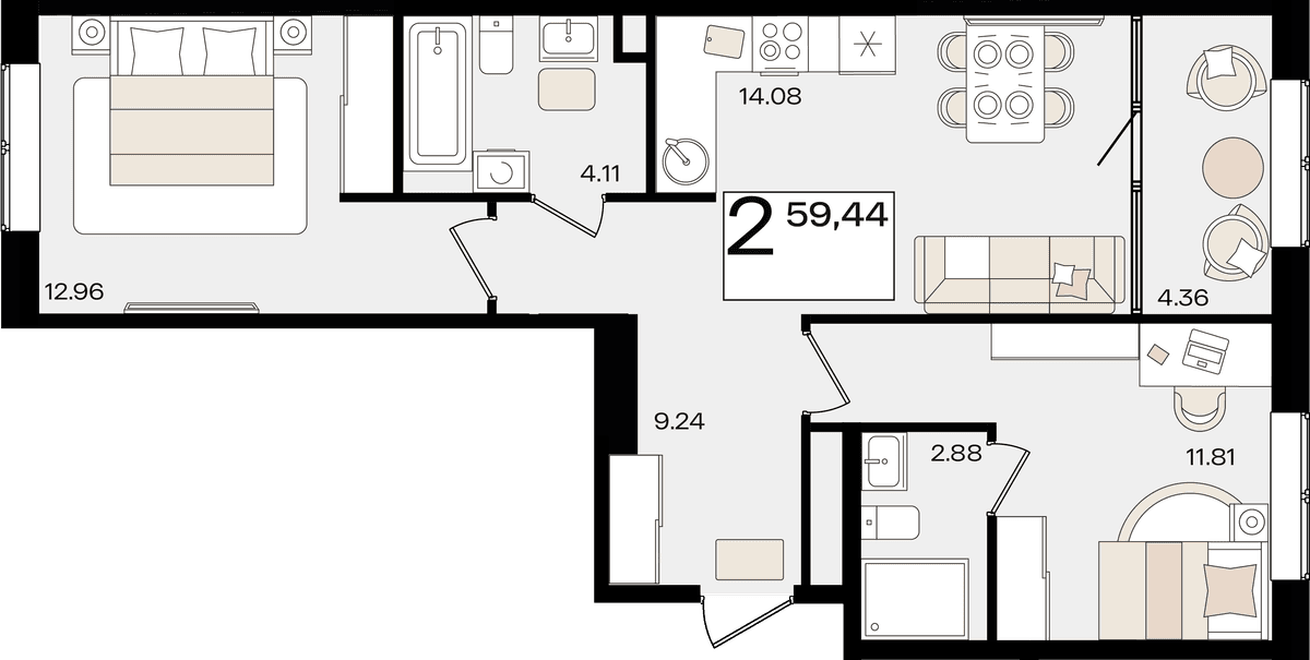 2-к, 59.44 м² · Патрики