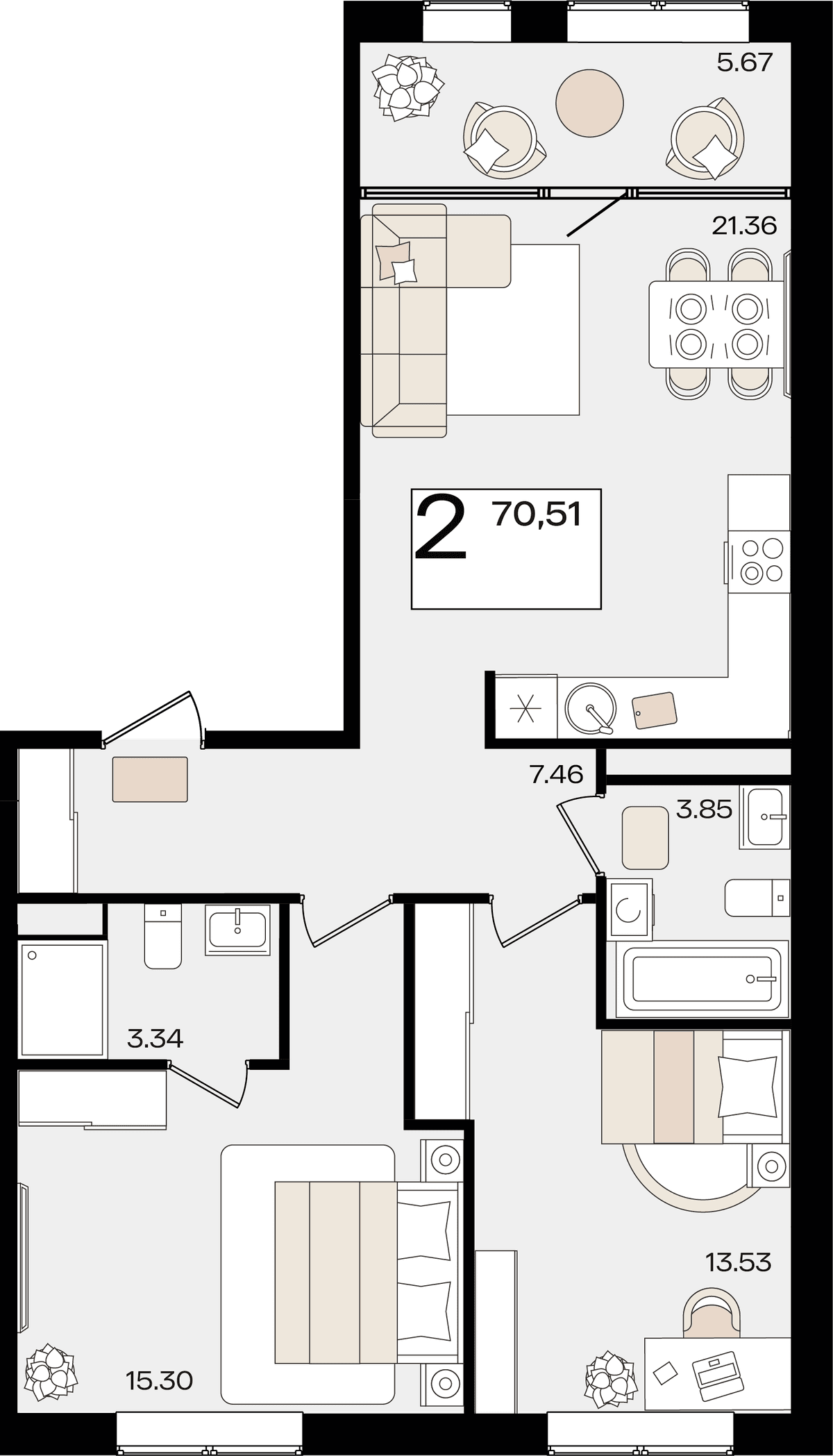 2-к, 70.51 м² · Патрики