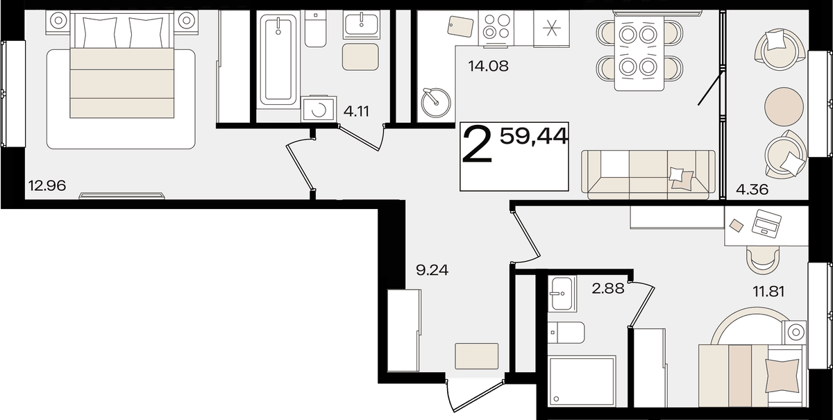 2-к, 59.44 м² · Патрики