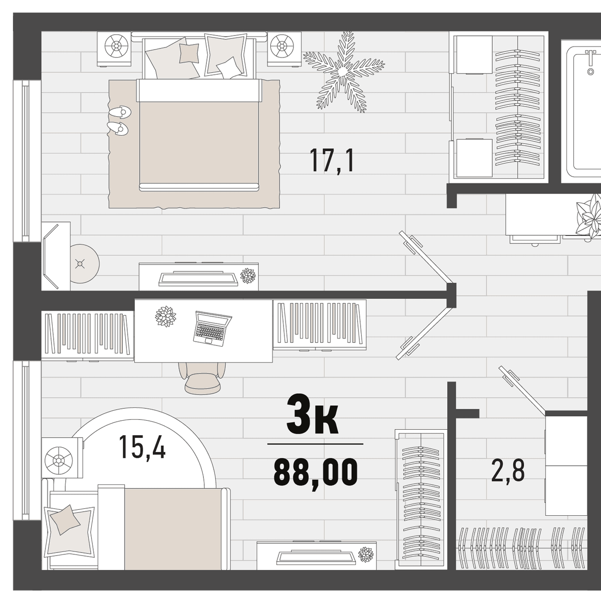 3-к, 87.6 м² · Барса