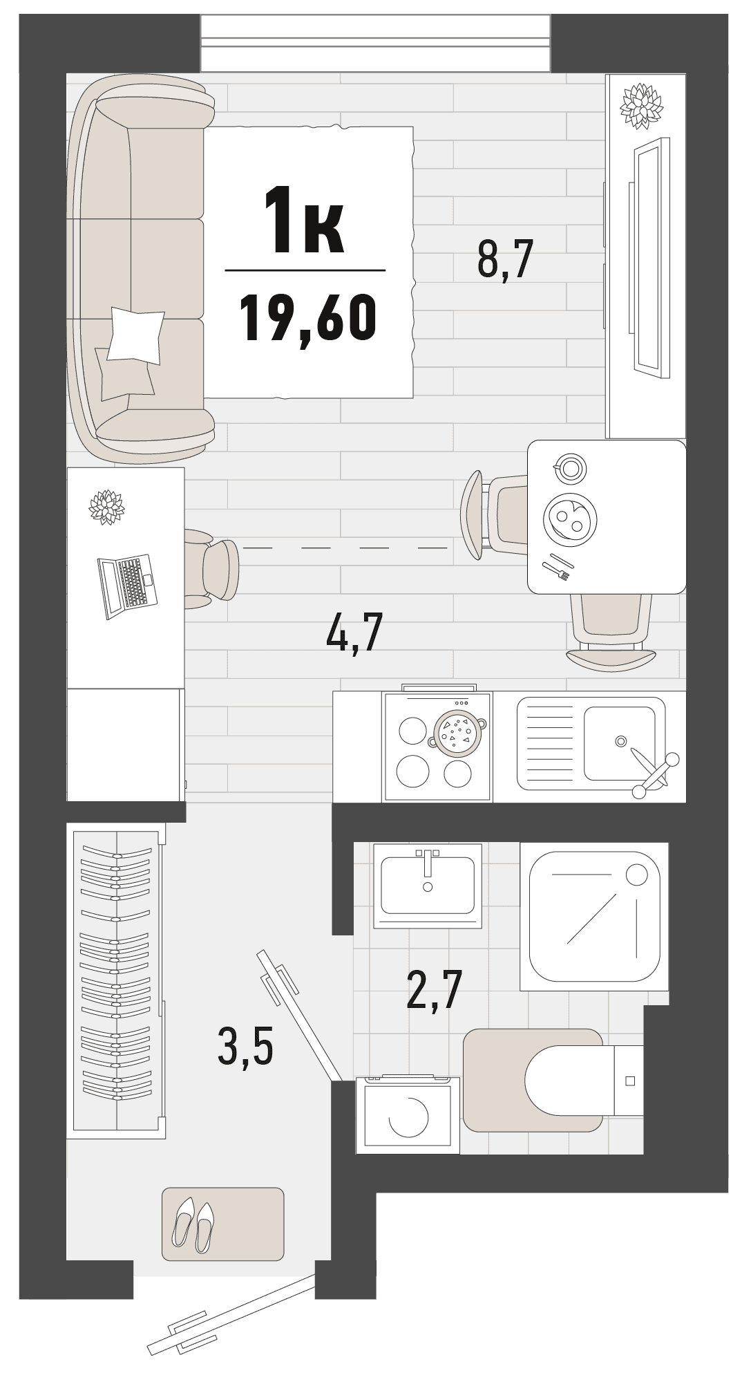 Студия, 19.6 м² · Барса