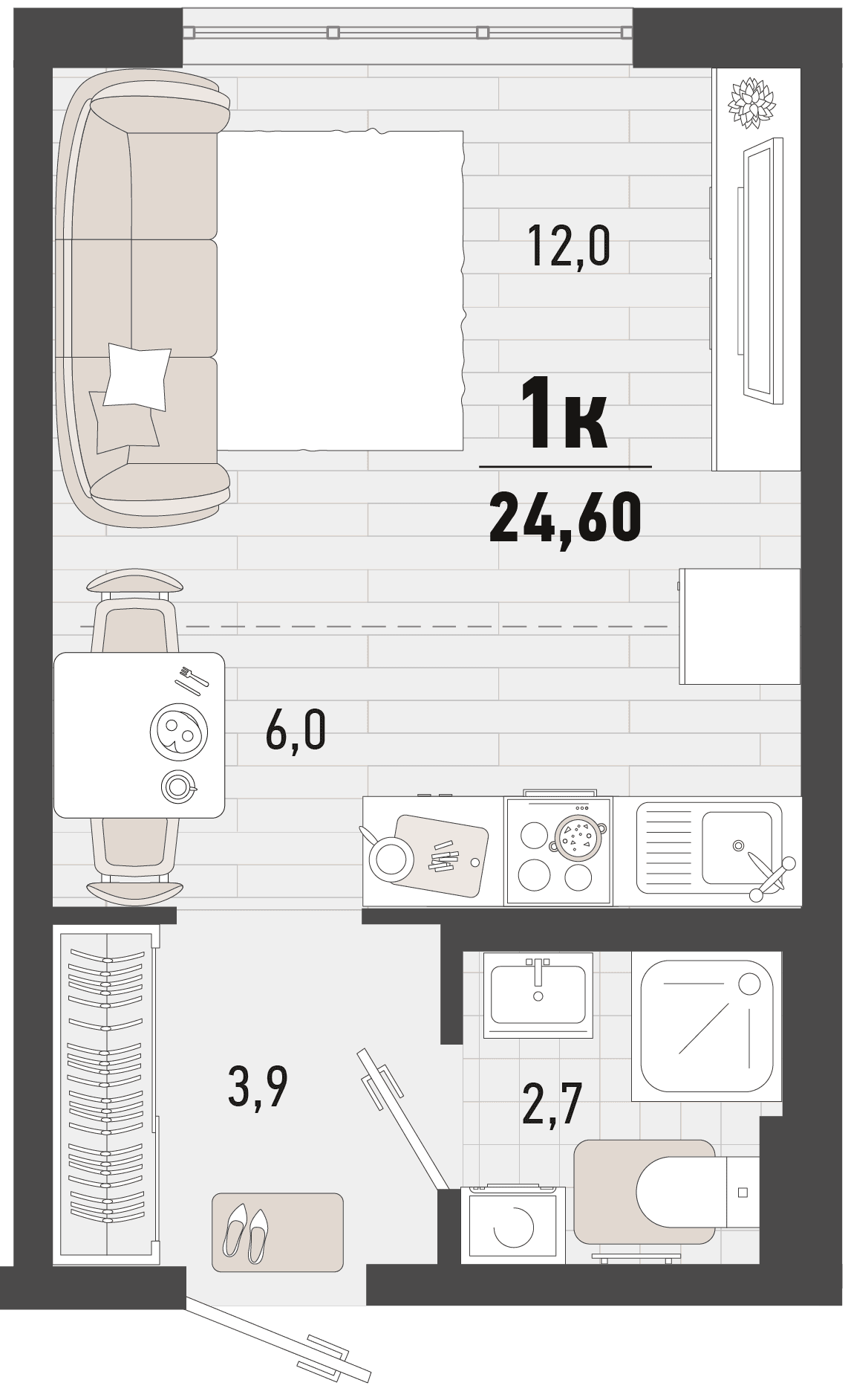 Студия, 24.6 м² · Барса