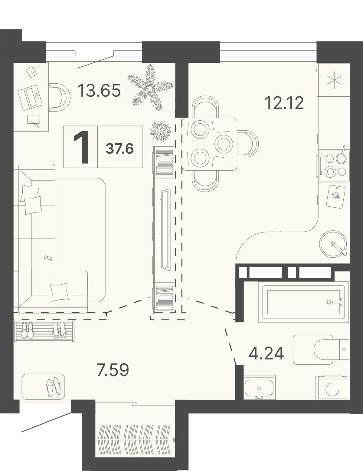 1-к, 37.6 м² · Светский лес