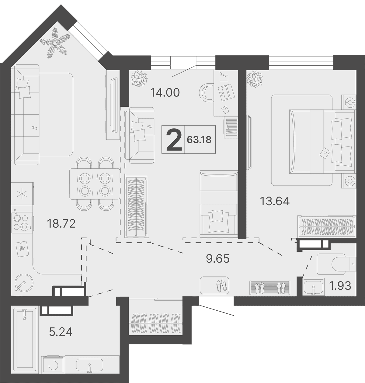 2-к, 63.18 м² · Светский лес