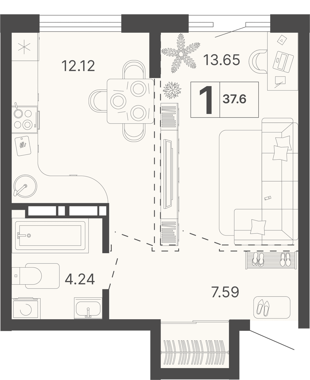 1-к, 37.6 м² · Светский лес