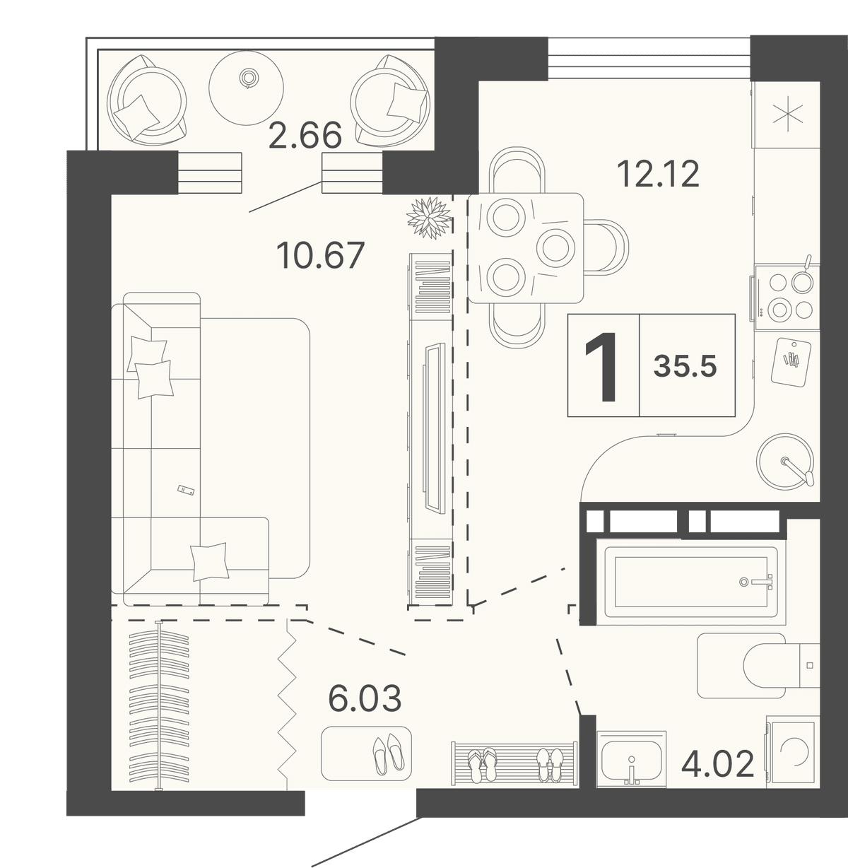 1-к, 35.5 м² · Светский лес