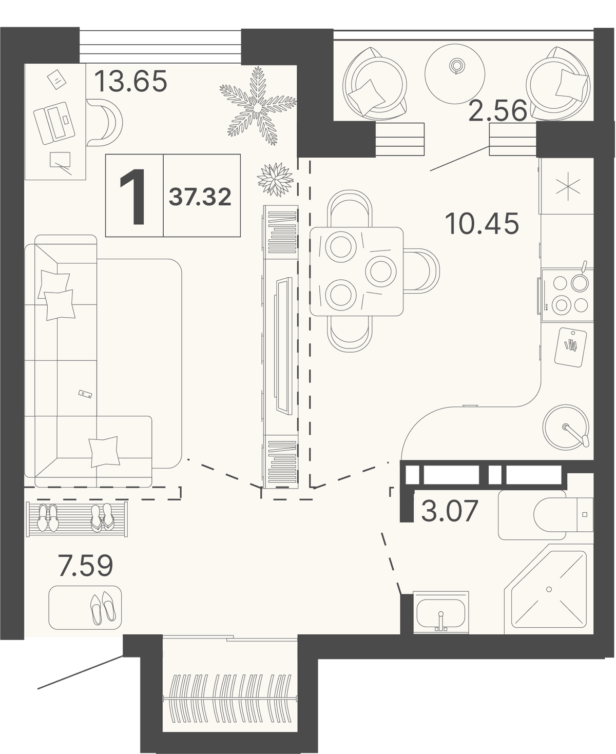 1-к, 37.32 м² · Светский лес