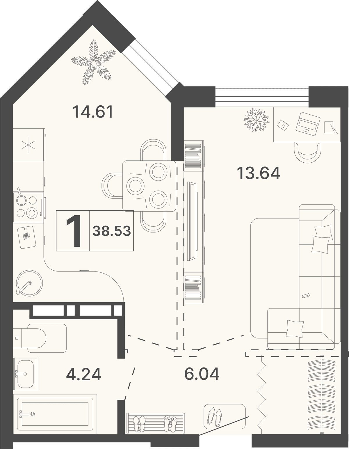1-к, 38.53 м² · Светский лес