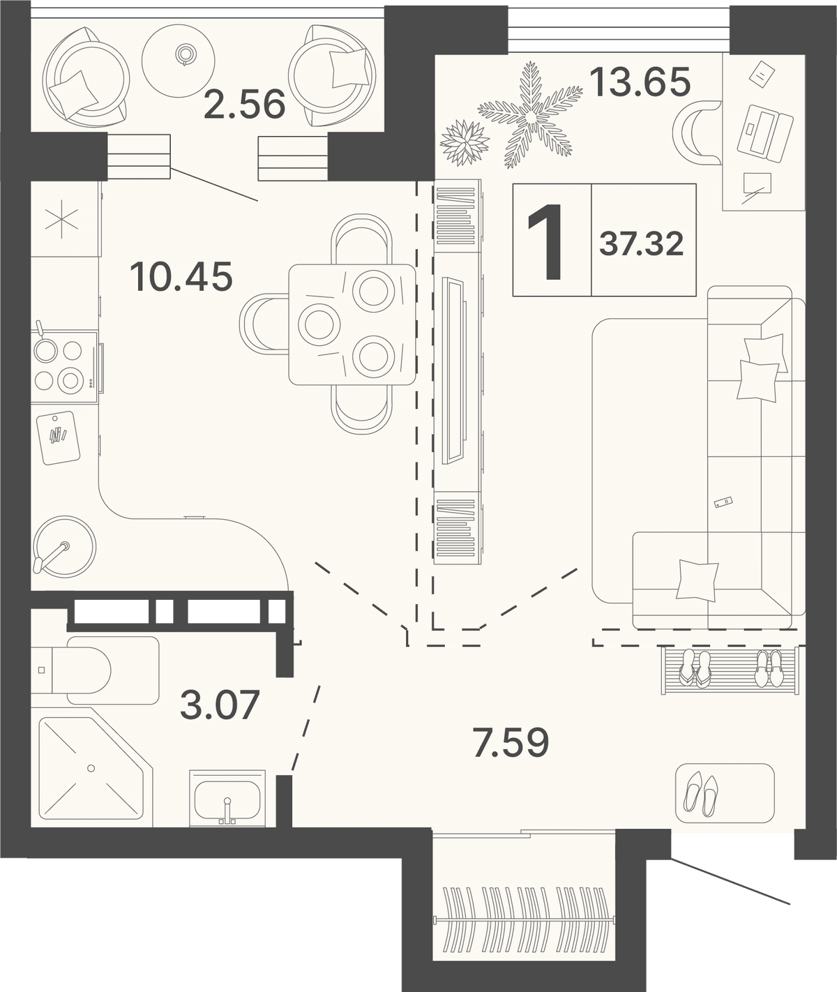 1-к, 37.32 м² · Светский лес
