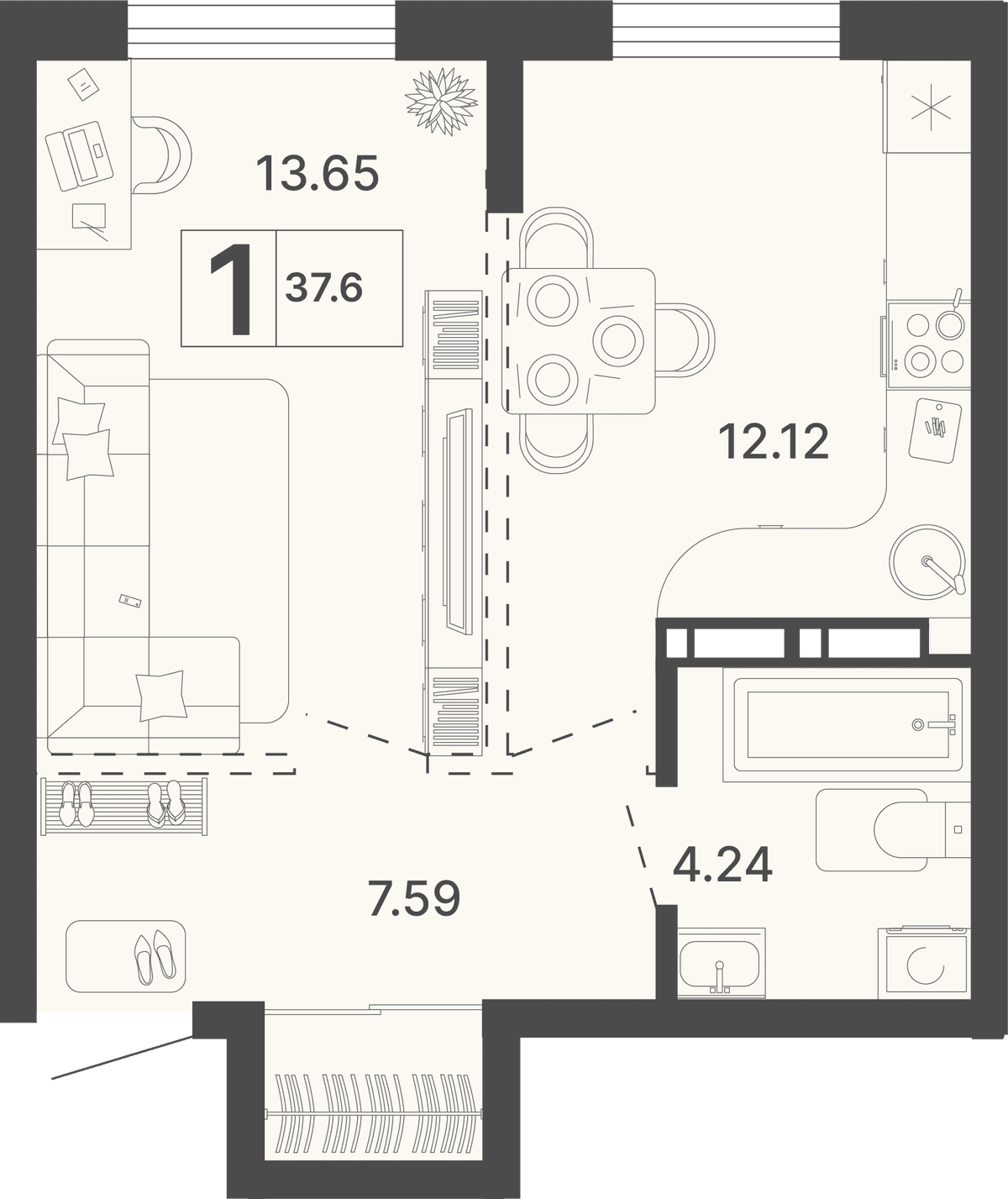 1-к, 37.6 м² · Светский лес