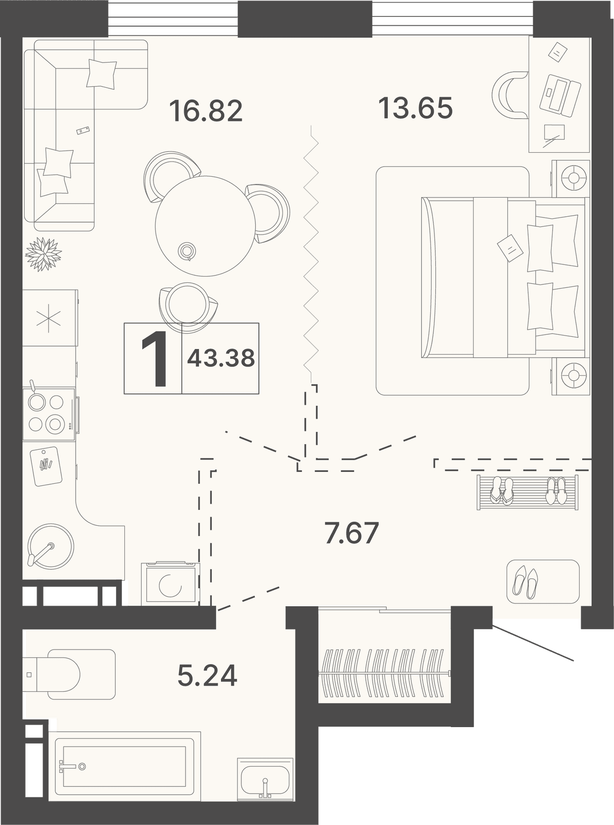 1-к, 43.38 м² · Светский лес