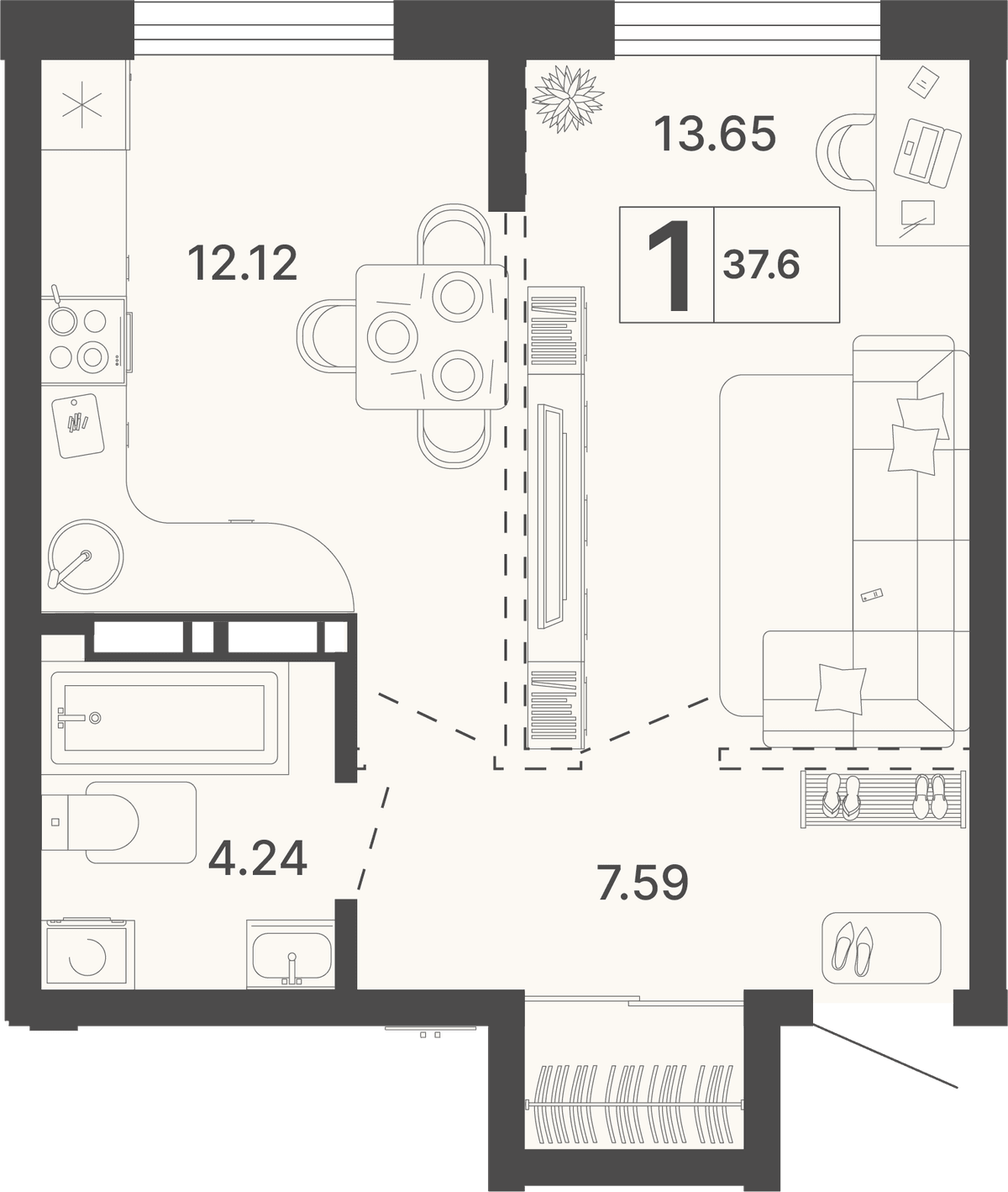 1-к, 37.6 м² · Светский лес