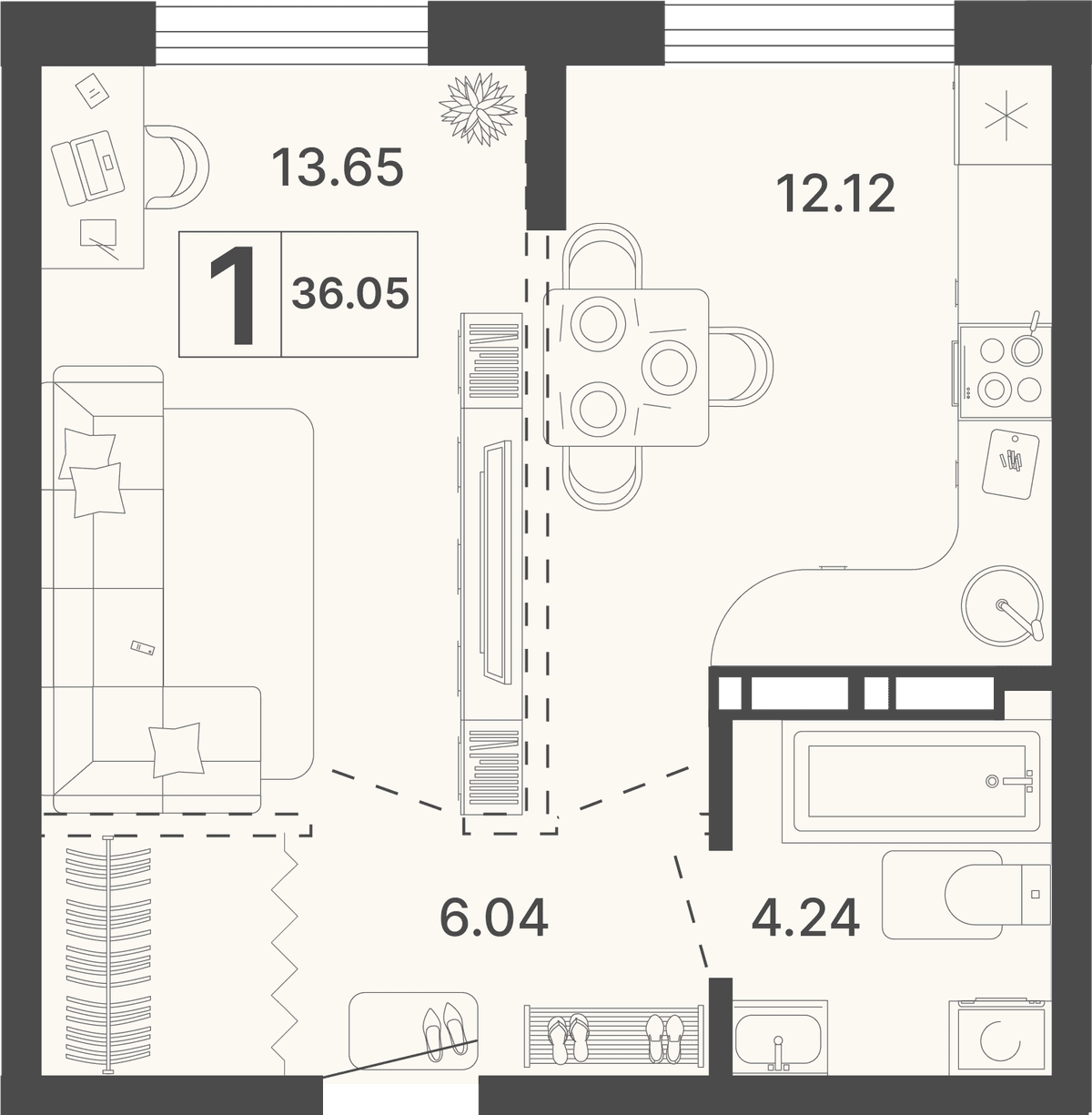 1-к, 36.05 м² · Светский лес