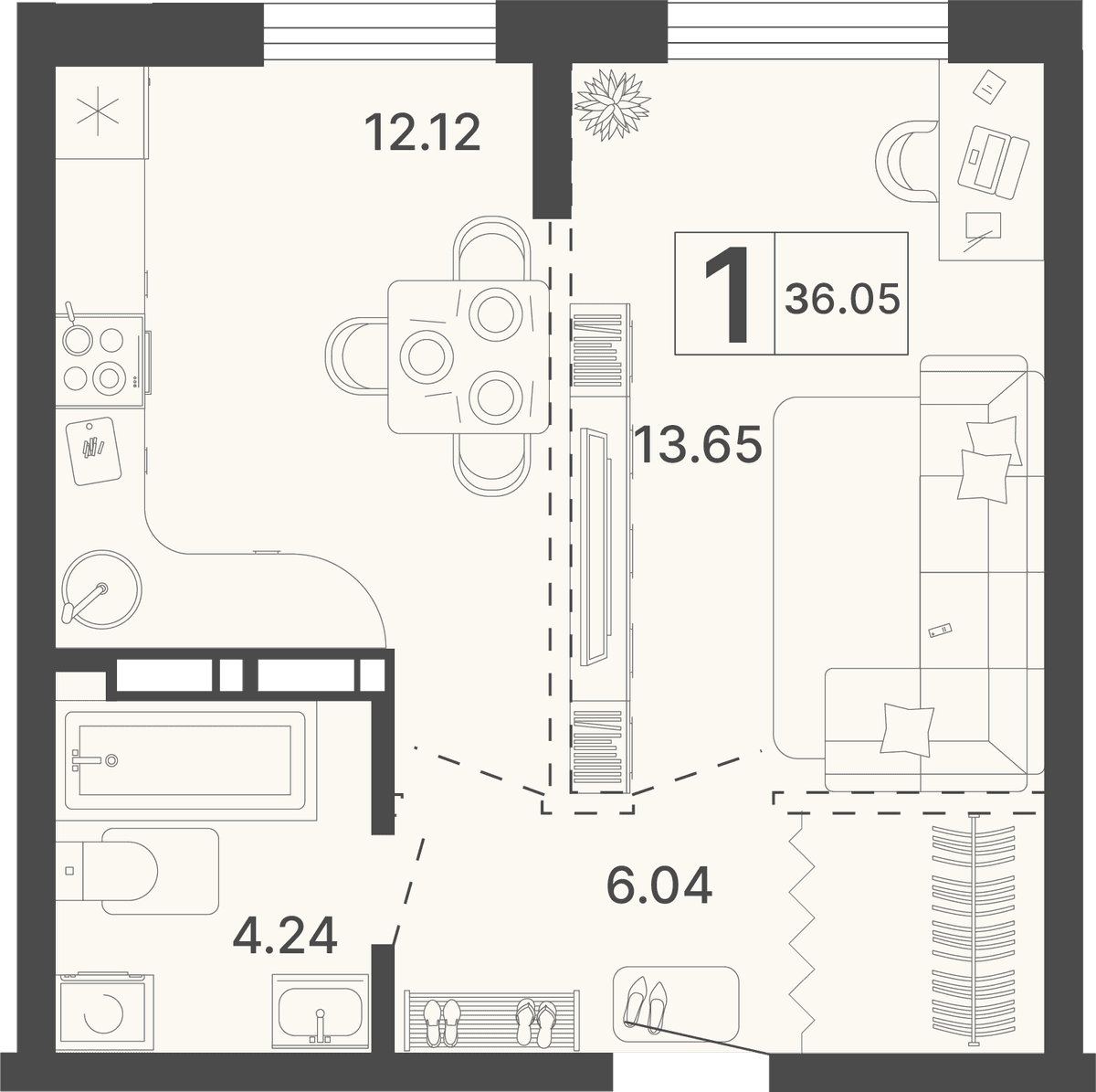 1-к, 36.05 м² · Светский лес