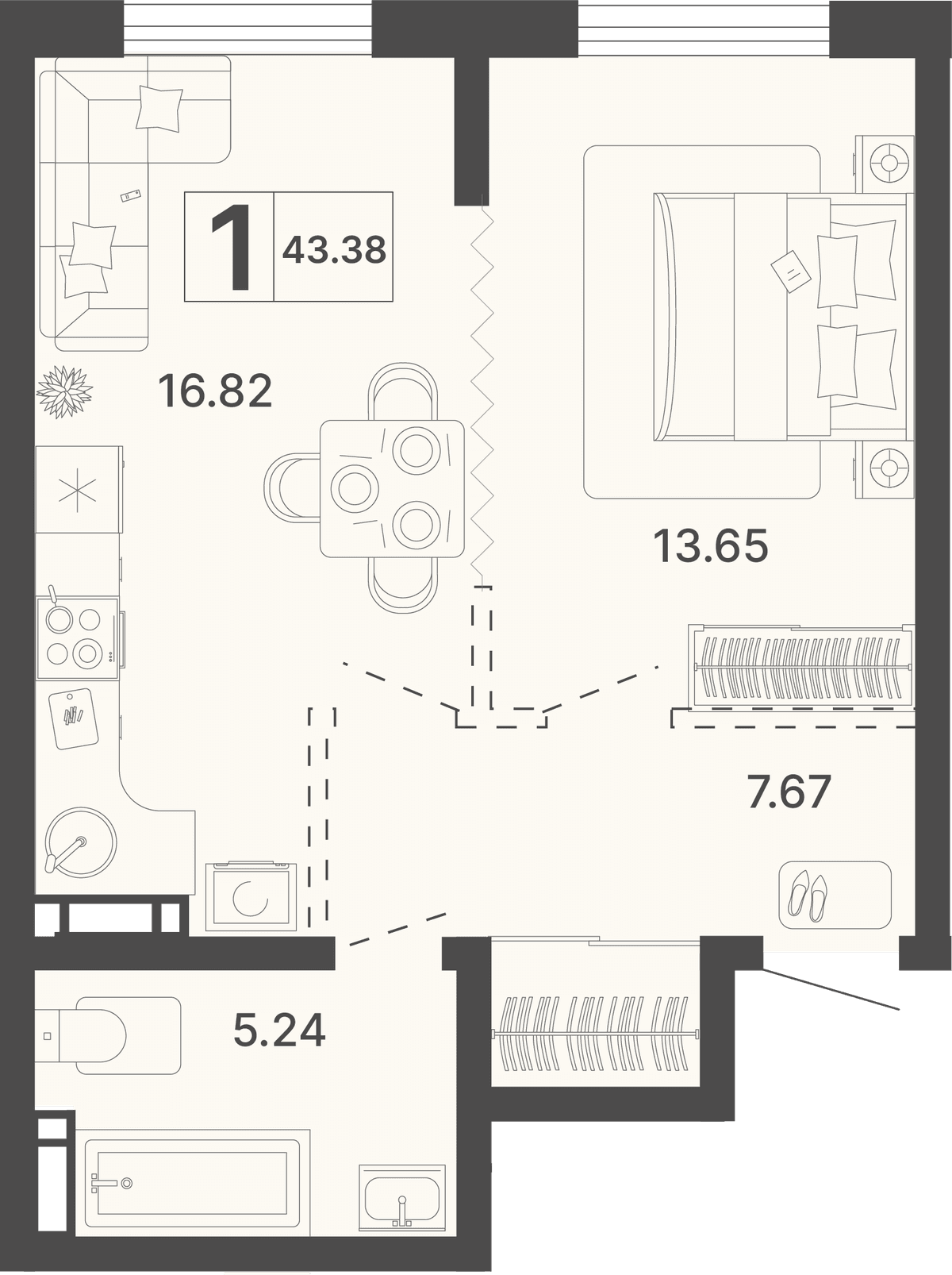 1-к, 43.38 м² · Светский лес