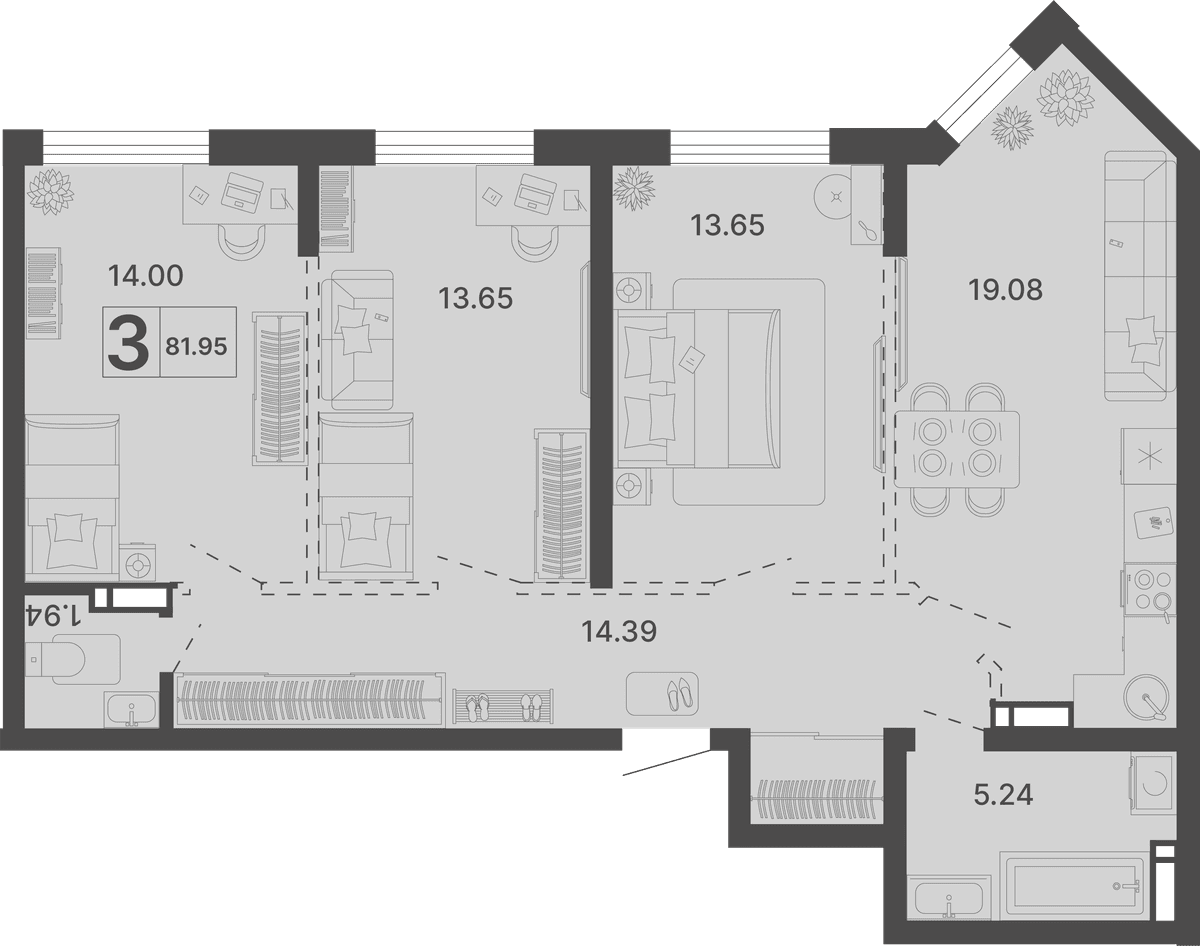 3-к, 81.95 м² · Светский лес