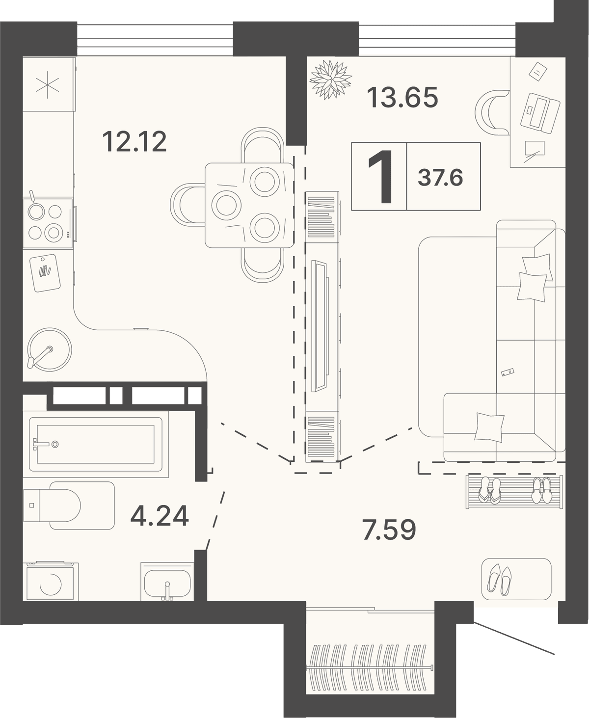 1-к, 37.6 м² · Светский лес