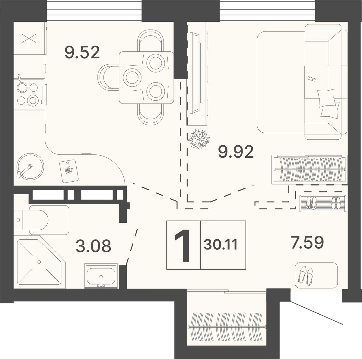 1-к, 30.11 м² · Светский лес