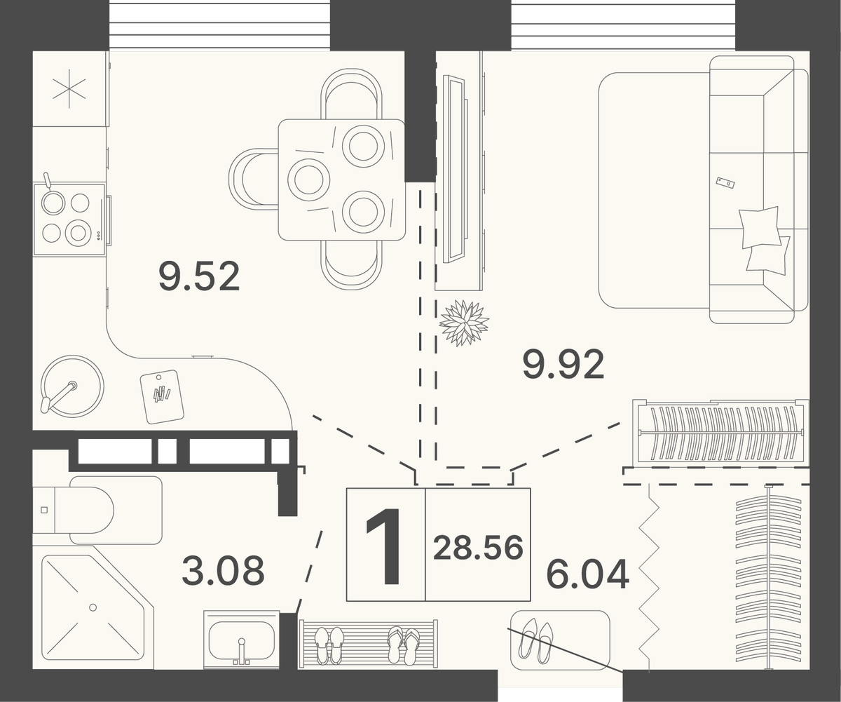 1-к, 28.56 м² · Светский лес