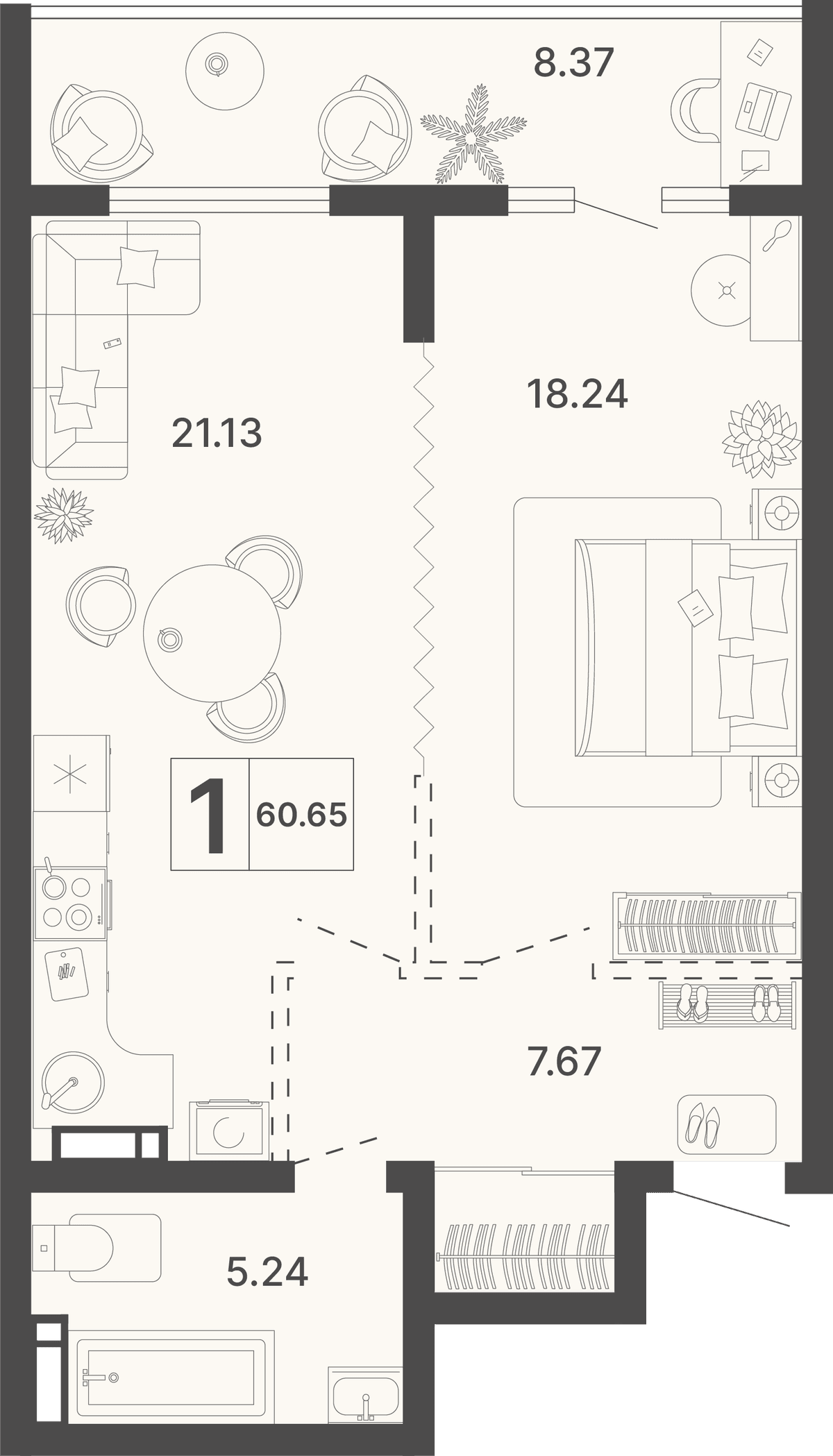 1-к, 60.65 м² · Светский лес