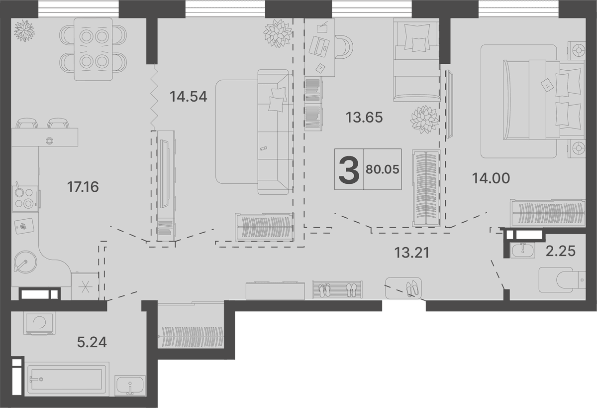 3-к, 80.05 м² · Светский лес