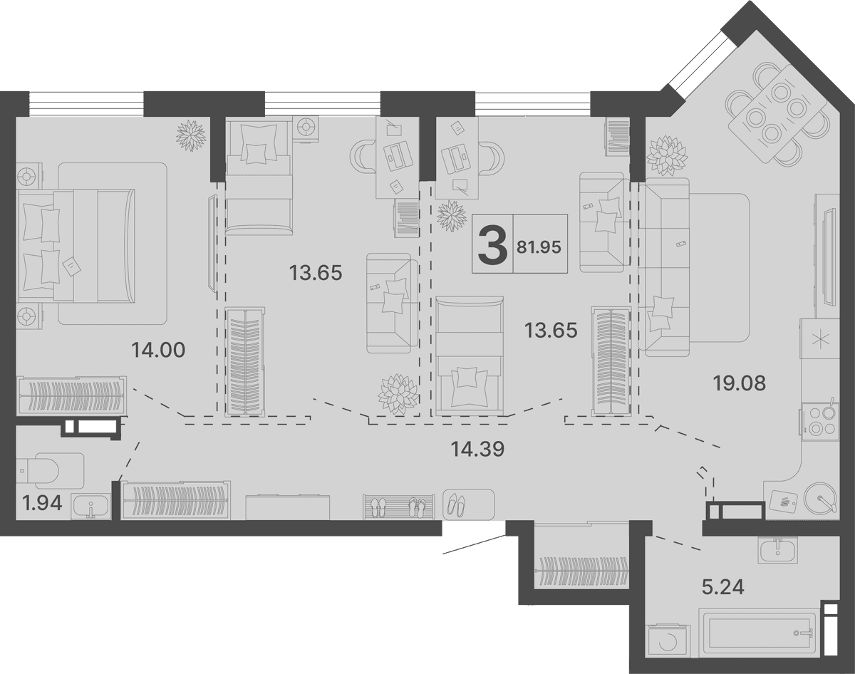 3-к, 81.95 м² · Светский лес
