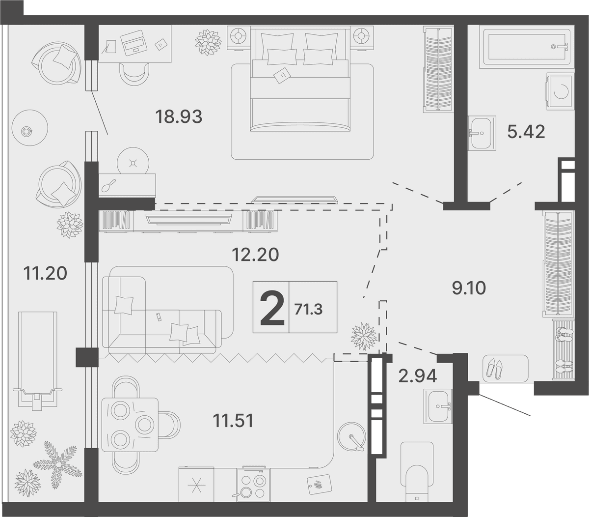 2-к, 71.3 м² · Светский лес