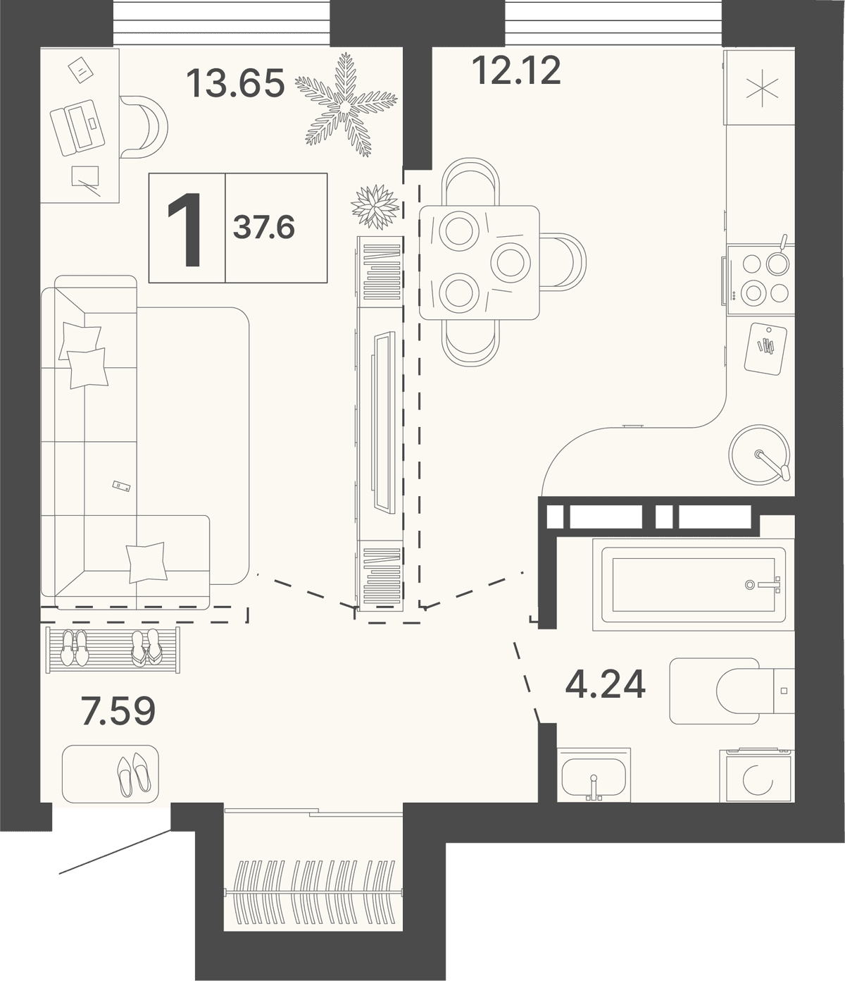 1-к, 37.6 м² · Светский лес