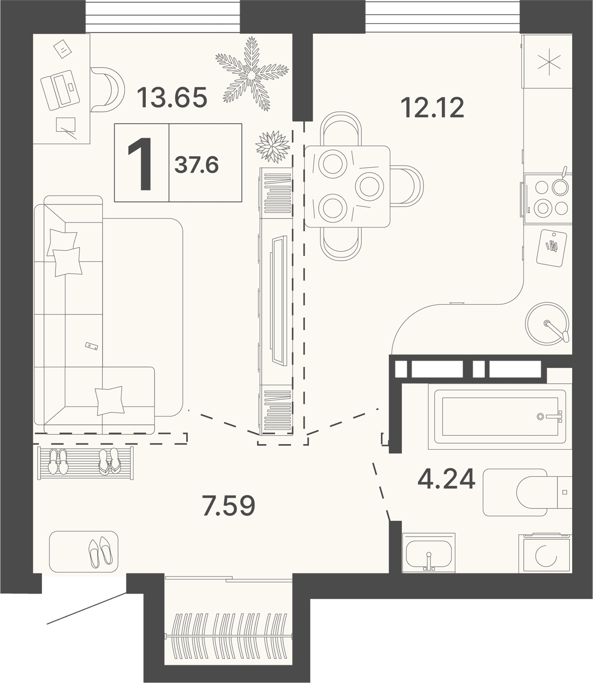 1-к, 37.6 м² · Светский лес