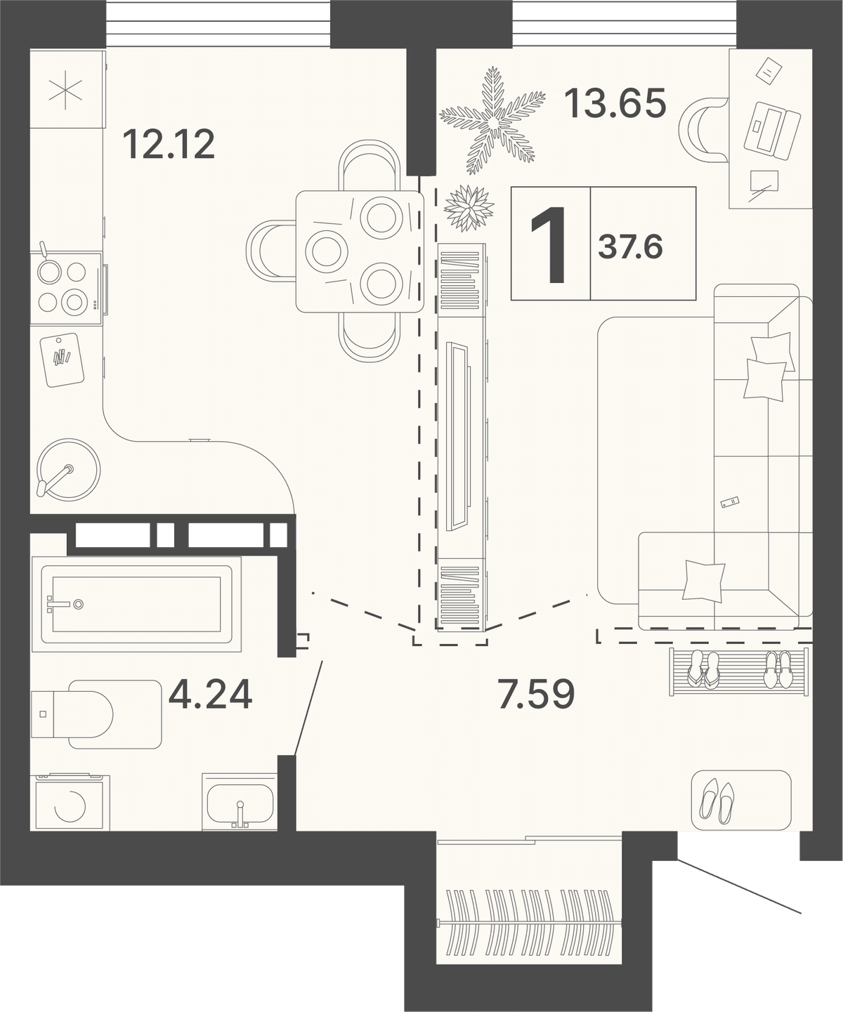 1-к, 37.6 м² · Светский лес