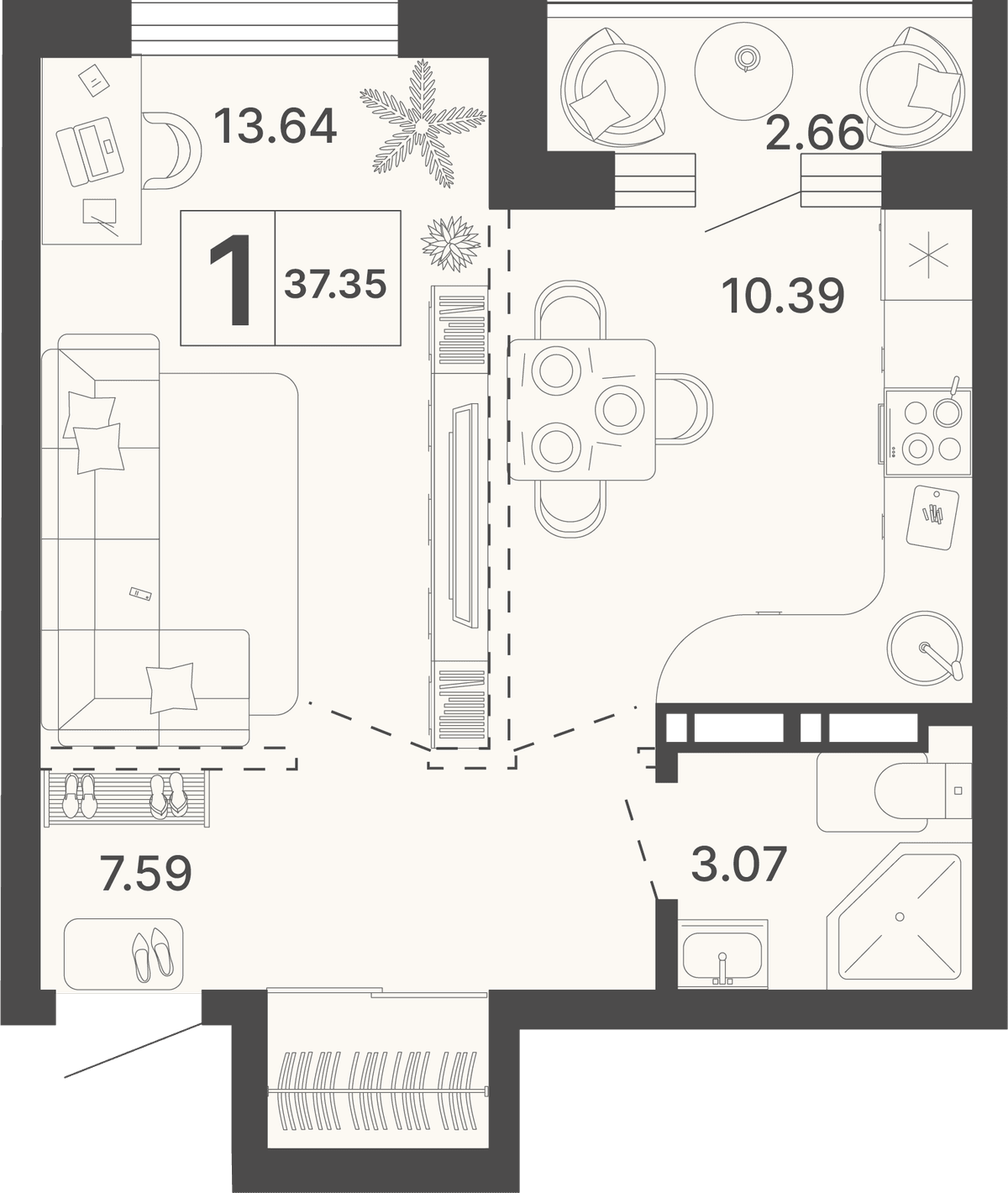 1-к, 37.35 м² · Светский лес