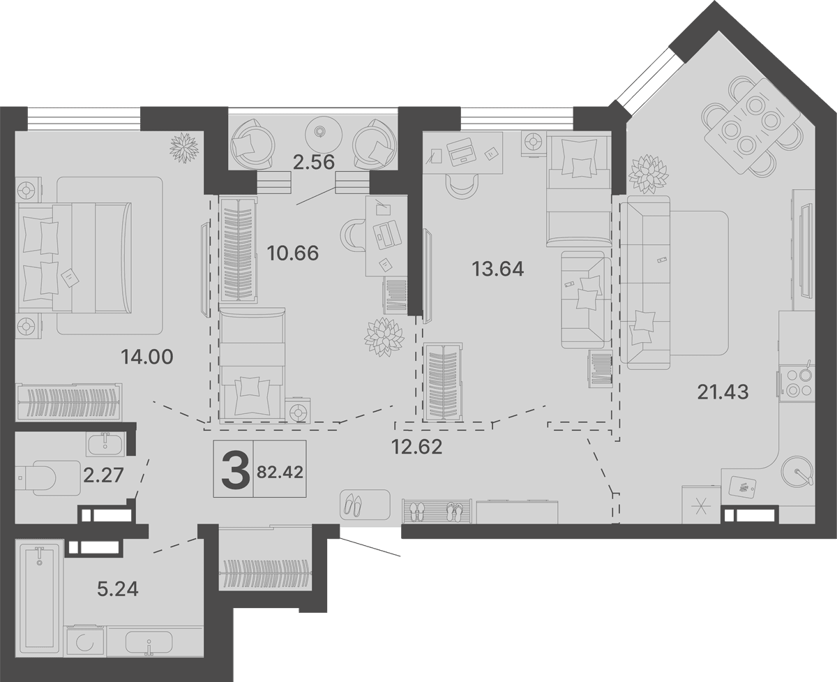3-к, 82.42 м² · Светский лес