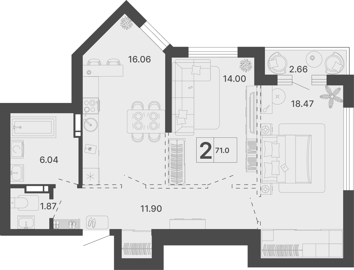 2-к, 71 м² · Светский лес