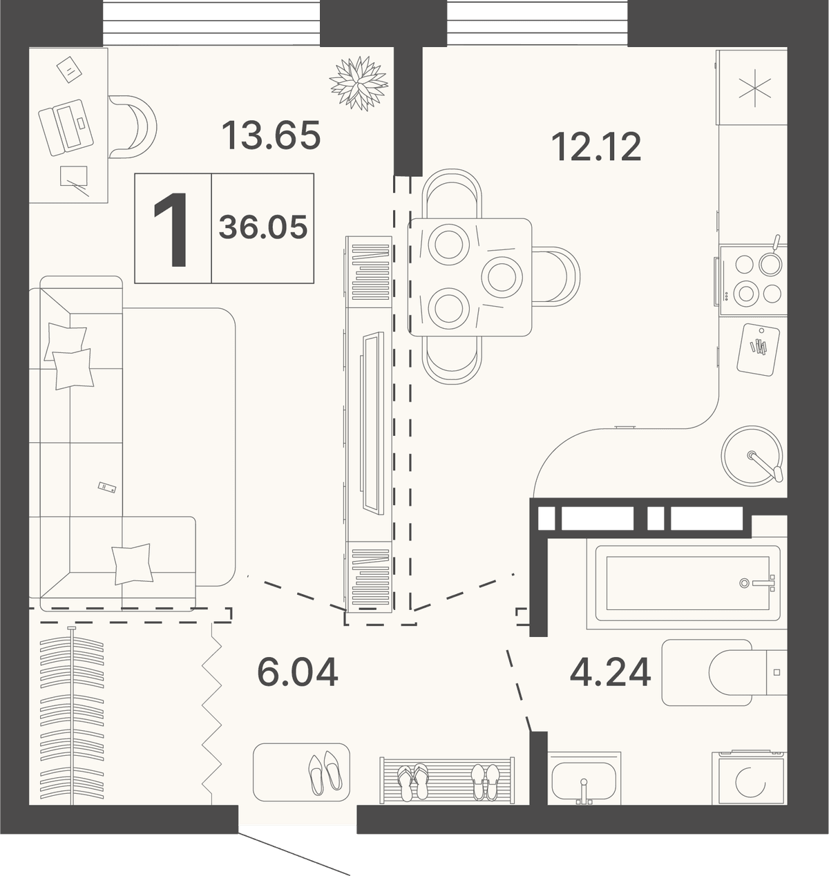 1-к, 36.05 м² · Светский лес