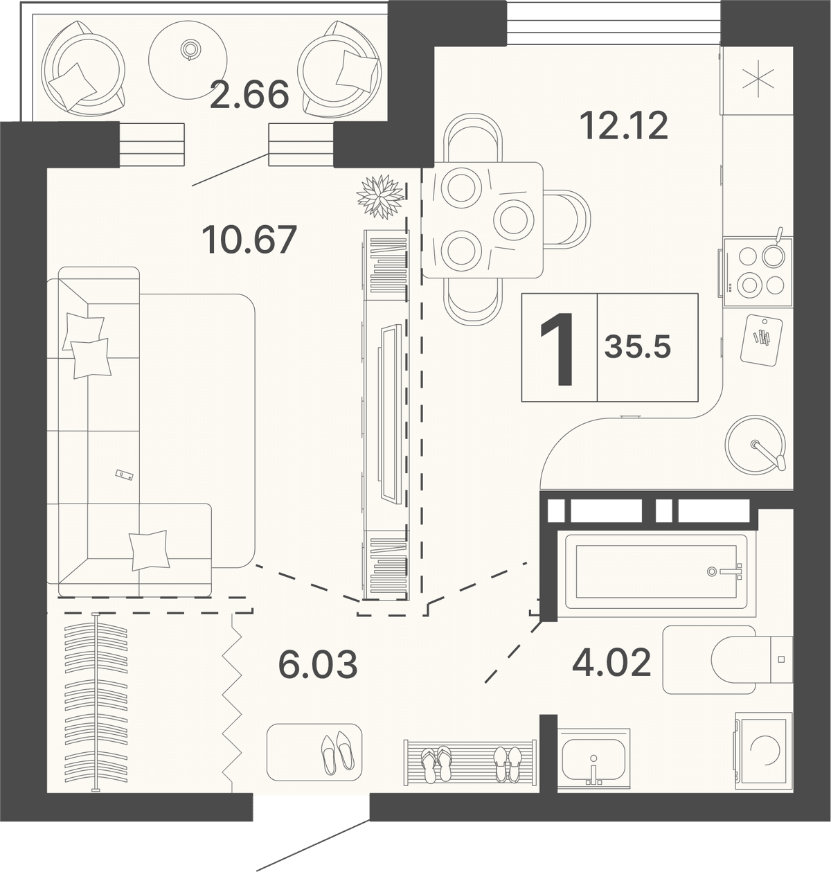 1-к, 35.5 м² · Светский лес