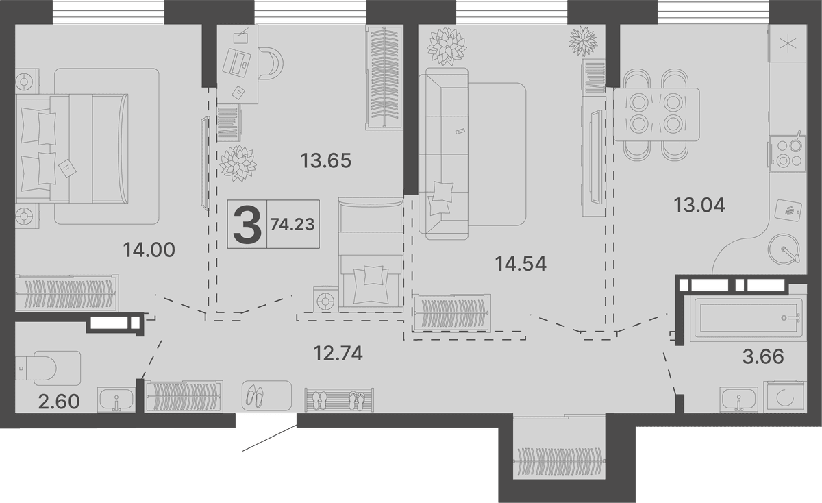 3-к, 74.23 м² · Светский лес