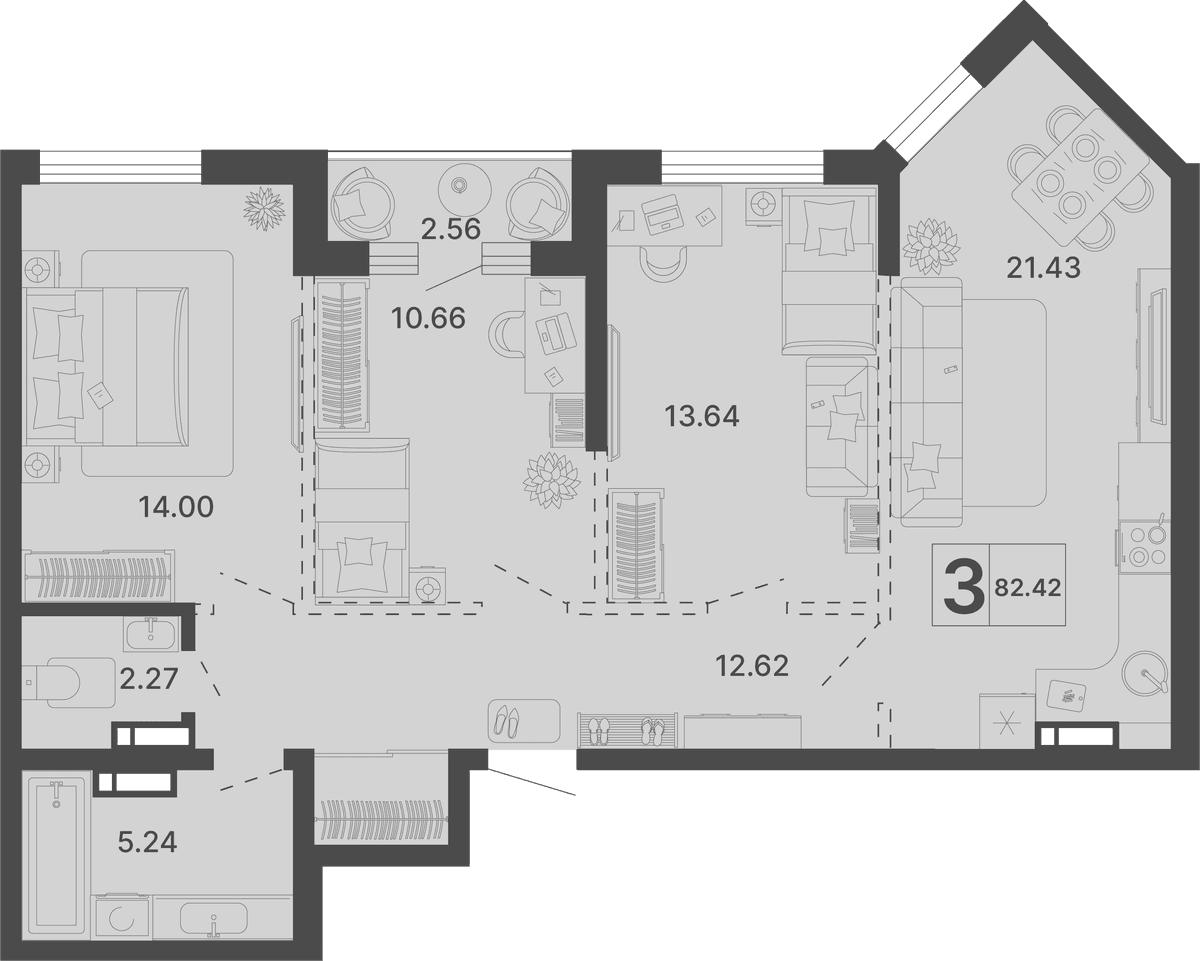 3-к, 82.42 м² · Светский лес