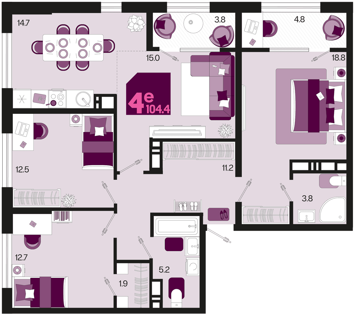 4-к, 104.4 м² · Первое место