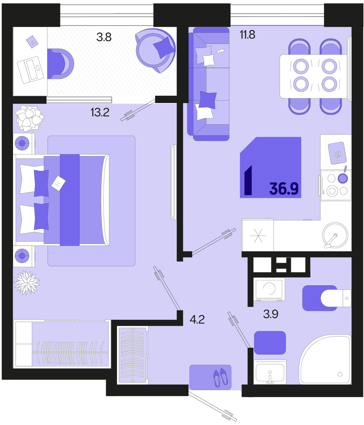 1-к, 36.9 м² · Первое место
