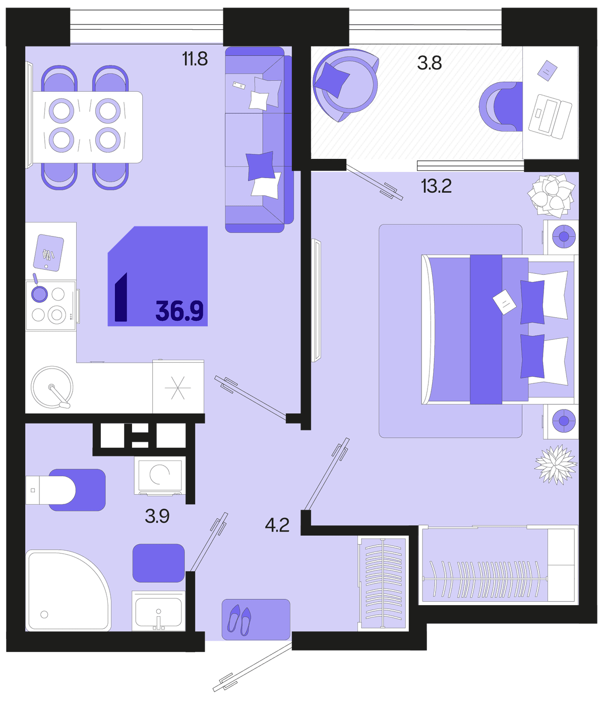 1-к, 36.9 м² · Первое место