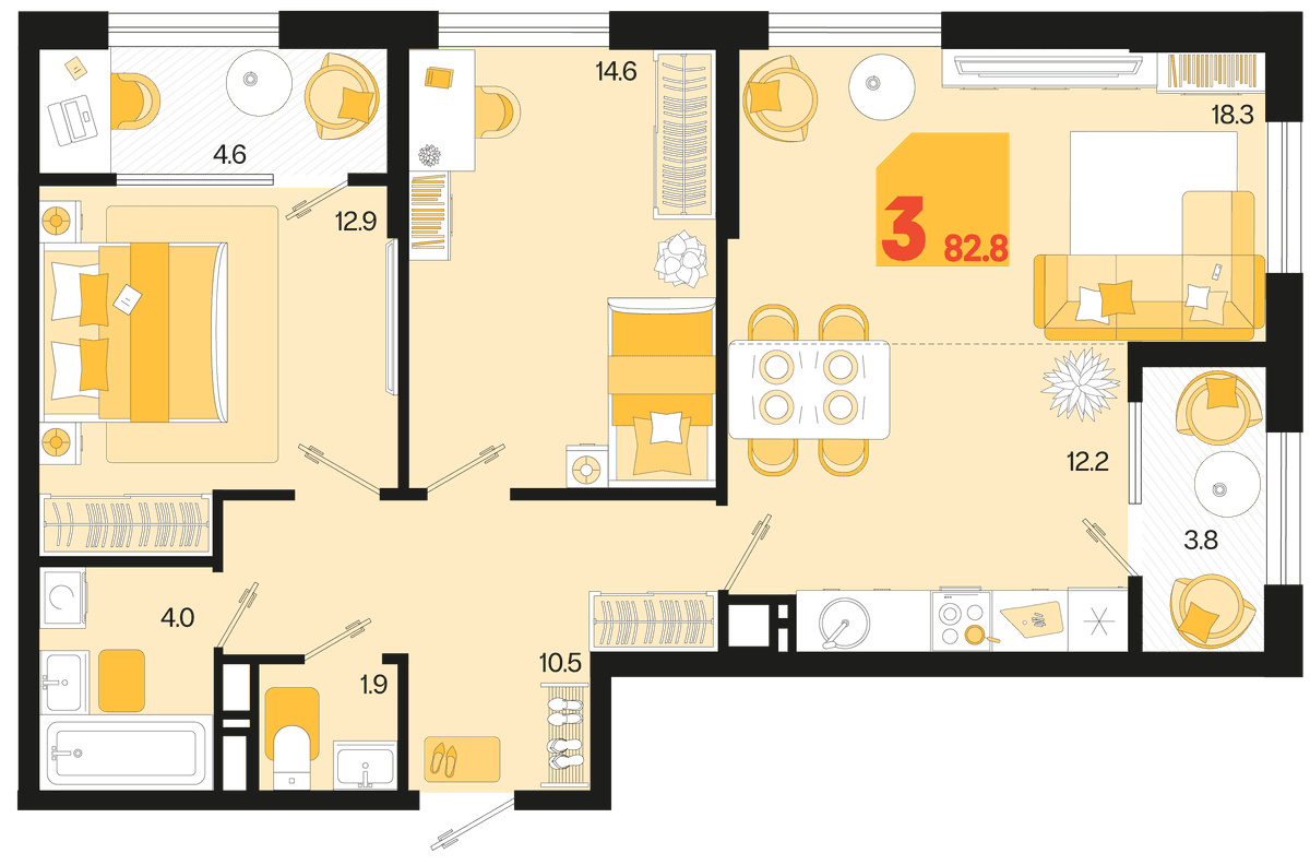 3-к, 82.8 м² · Первое место