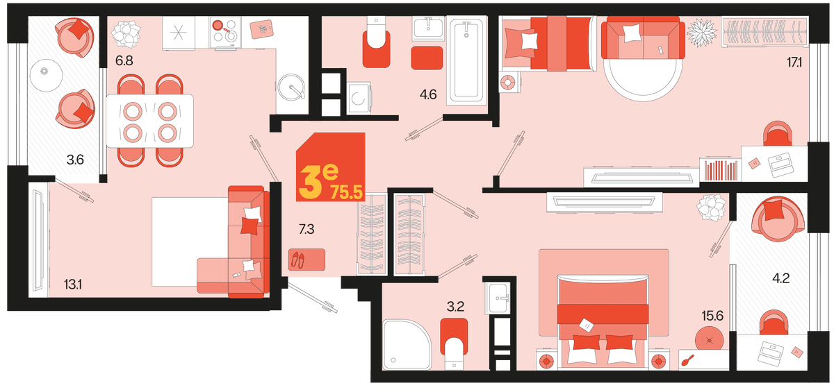3-к, 75.5 м² · Первое место