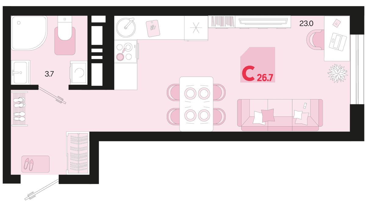 Студия, 26.7 м² · Первое место