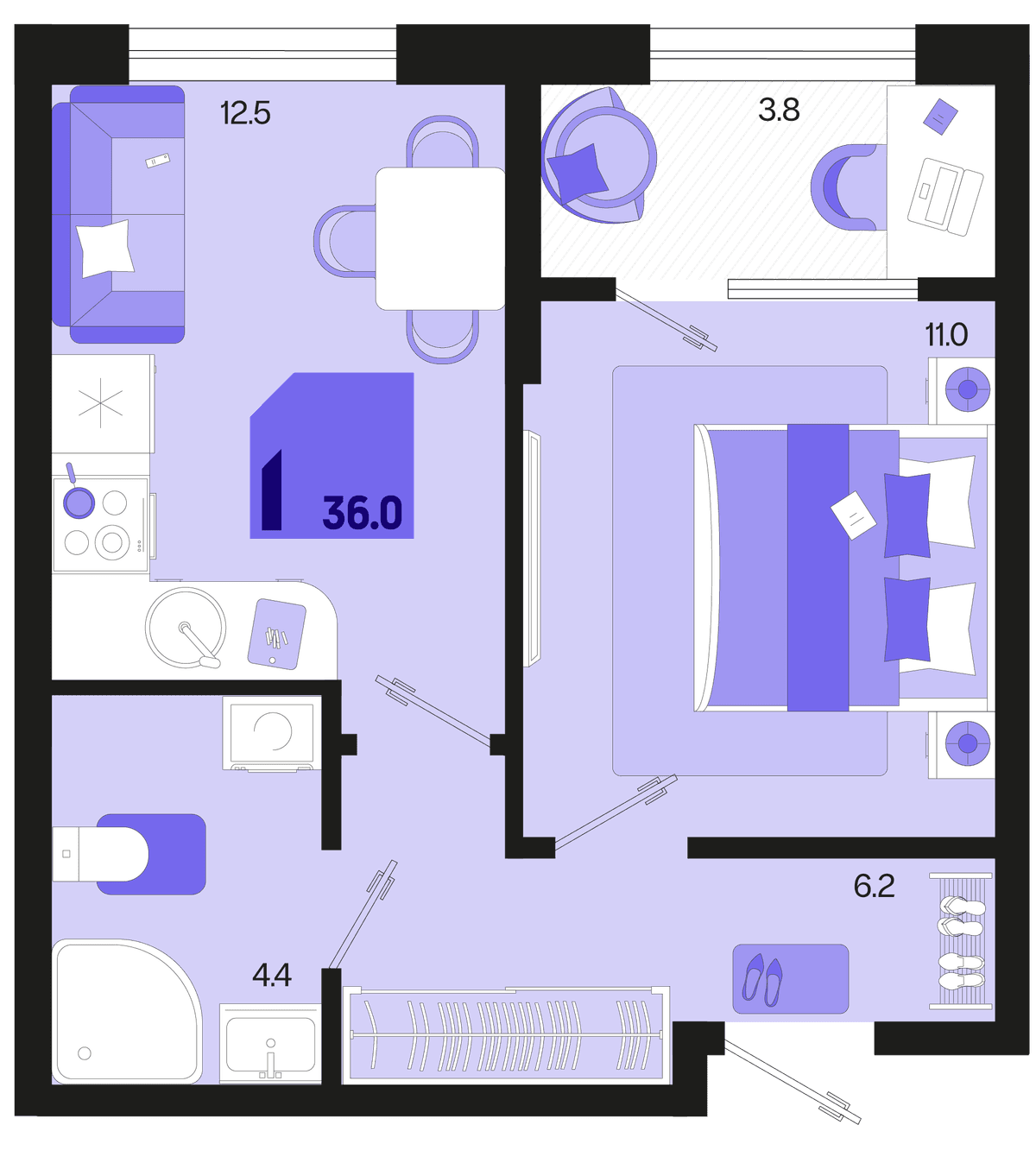 1-к, 37.9 м² · Первое место